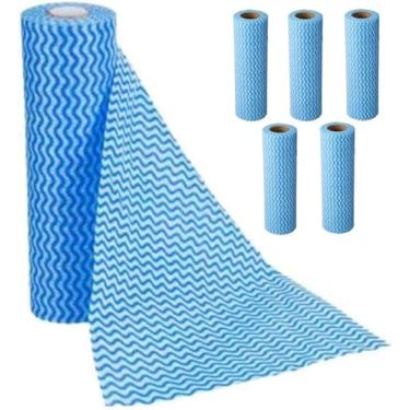 Imagem de Kit 5 Rolos de Pano de Limpeza Tipo Perfex Multiuso Cor Azul 28x40cm - 250 Panos - Reutilizável