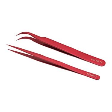 Imagem de Mingzhe Alumínio de Alumínio Alta Dureza Tweezer Conjunto Ideal para Reparos Eletrônicos Precisos Sob Microscópio, Cabeça Reta Curva para Solda de PCB (Vermelho)