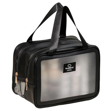 Imagem de Heliar Bolsa de higiene pessoal transparente impermeável com camada dupla organizadora de viagem com compartimento fosco de privacidade - Bolsa de armazenamento de cosméticos com separação seco-úmida