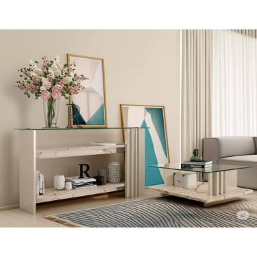 Imagem de Conjunto com Aparador e Mesa de Centro Nora Calacata Off-White