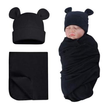 Imagem de Conjunto de chapéus Swaddle Cotton PESAAT para bebês recém-nascidos, m