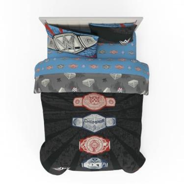 Imagem de Jogo de cama WWE Wrestling completo – Conjunto de edredom e lençol reversível de microfibra super macia de 7 peças com cintos campeonatos (produto oficialmente licenciado) por Franco