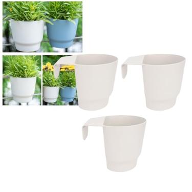 Imagem de POCREATION Cachepot Suspenso, Cesta de Plantio Suspensa Com Furos de Drenagem para Varanda, Corrimão de Jardim 18x17,4x13,5cm, Material PP, Gancho para Espaço vertical. (Branco)