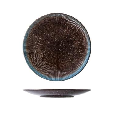 Imagem de Prato listrado esmaltado em forno redondo de cerâmica para casa criativo retrô - 25,4 cm azul pitoresco