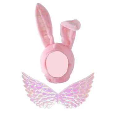 Imagem de Kaitiaki Plush Bunny Ears Hat with Angel Wings, Pink Rabbit Cute Head Hood Compatible with Sonny Angel Style, Soft Warm Funny Costume Gift Accessories for Cosplay Halloween Easter Christmas Party