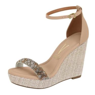 Imagem de Sandália Feminina Anabela Alta Tira Strass Conforto Vizzano