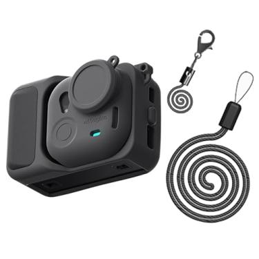 Imagem de HUYUAWA Capa protetora de silicone compatível com Insta360 GO Ultra Sleeve Capa de lente com cordão para acessórios de câmera de ação Insta 360 GO-Ultra Tiny (preto)