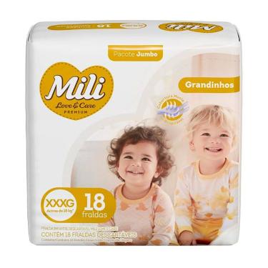 Imagem de Fralda Mili Love e Care Premium Grandinhos Tamanho XXXG Pacote Jumbo 18 Unidades Descartáveis