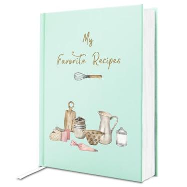 Imagem de Livro de receitas de capa dura para escrever em suas próprias receitas - Livro de receitas em branco à prova d'água com capa elegante em verde sálvia, rosa blush e bege | Organizador de caderno de