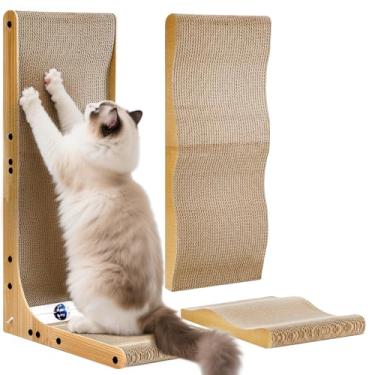 Imagem de Arranhador de gato com papelão de substituição, 70 cm em forma de L, arranhadores de papelão para gatos em ambientes internos, grande protetor de móveis para gatos com brinquedo de bola