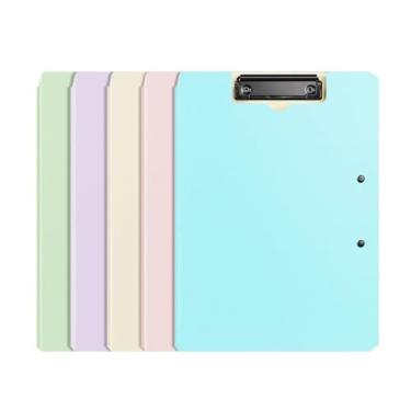 Imagem de Pastas Pasta de prancheta com capa dobrável 5 peças, pasta PP resistente clipe duplo, organizador arquivo contrato, fichário, material escritório(Multi-colored)