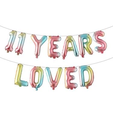 Imagem de 11 Years Loved Balloon Banner Sign Multicolor Glitter para decorações de festa de aniversário de 11 anos, adereços de cabine de fotos (11 anos amado arco-íris)