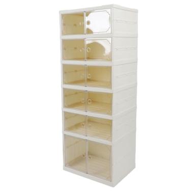 Imagem de Ymiko Organizador de Armazenamento Dobrável de Caixa de Sapatos 3 Contêiner de Sapato Empilhável Com Tampa Magnética Transparente para a Entrada de Brinquedos para (1 altura 5 curto)