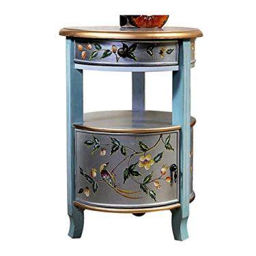 Imagem de hezhuhe2258 Mesa lateral minimalista retrô, sofá de café de luxo leve redondo com gaveta e armário de armazenamento, chá de canto simples para sala de estar, mesa de cabeceira para quarto