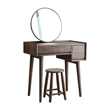 Imagem de hezhuhe2258 Mesa de maquiagem vintage de nogueira cor de madeira cômoda de madeira simples pequena estrutura de cômoda de armazenamento delicada penteadeira