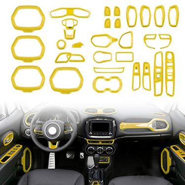 Imagem de idain Kit de acabamento interior de 31 peças/conjunto de acessórios interiores de carro kit de acabamento de decoração para Jeep Renegade 2015-2018 (amarelo)