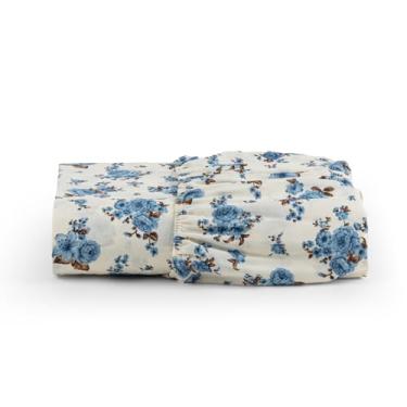 Imagem de Lençol Solteiro Avulso com Elástico – Percal 180 Fios Estampado, Algodão, Cores Vivas e Caimento Ideal (FLORZINHA AZUL)