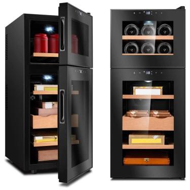 Imagem de Umidor para Charutos Elétrico com 2 Portas, Controle de Temperatura, Capacidade para 200 Charutos e 5 Prateleiras, 110V, Demcigar, Preto