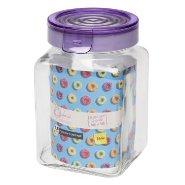 Imagem de Pote Hermético Vidro 1,5L Oxford Quadrado Lavanda