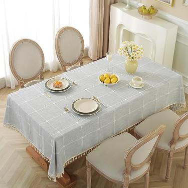 Imagem de Alsoo Toalha de Mesa Retangular, Rústica, Xadrez Cinza, 8-10 Lugares, 55 x 106 cm, Linho de Algodão, Resistente a Respingos e Impermeável, Decoração de Mesa para Festas e Jantares