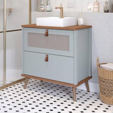 Imagem de Armário de Banheiro Veneto 80cm 1 Porta e 1 Gaveta 100% Mdf Pistache/Freijó - Mgm Móveis