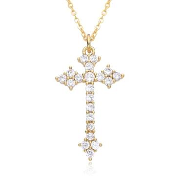 Imagem de Evena Colar de cruz hipoalergênico banhado a ouro 18 K com pingente, Medium, Latão, Sem Pedra Preciosa