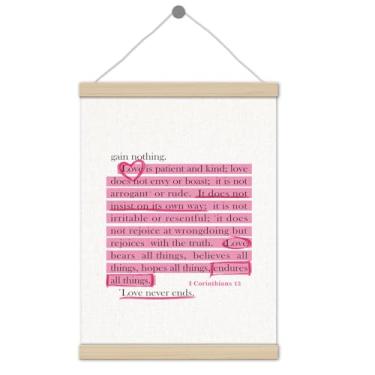 Imagem de Moldura para pôster de escritura Corinthians rosa Preppy 30,5 x 40,6 cm, decoração de parede cristã, versículo da Bíblia estética Coquette, decoração de arte de parede para escritório, meninas