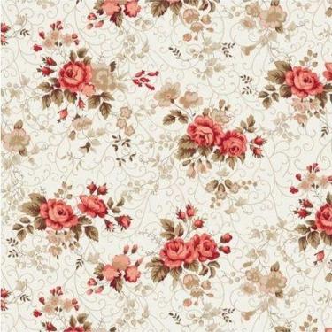 Imagem de Tecido Tricoline Floral Fernanda Coral Laranja - 50 x 150 cm - Tecidos