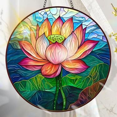 Imagem de Suncatcher acrílico colorido, decoração de janela suspensa de flores com design de vitral impresso, apanhador de sol, arte de parede de arco-íris, ideia de presente e ornamento de jardim, uso interno