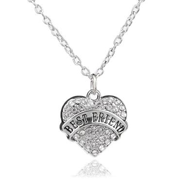 Imagem de Colar com pingente de coração de strass para melhor amigo, presente de aniversário, presente de amizade, One Size, Aço inoxidável, Sem Pedra Preciosa