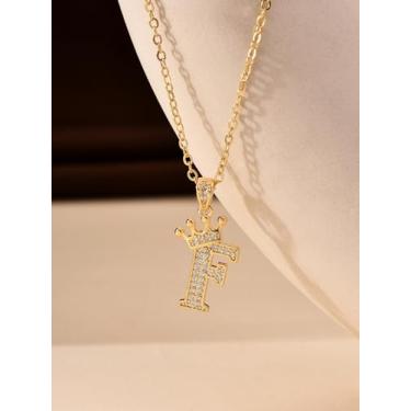 Imagem de 1 colar de coroa de diamante banhado a prata com letra A-Z para mulheres, joia fina, presente para mamãe, 40+6cm, Cobre, Sem Pedra Preciosa