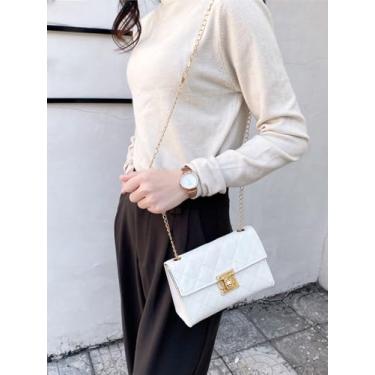 Imagem de Bolsa tiracolo acolchoada para mulheres, bolsa de ombro feminina moderna com bolsa de corrente, Branco, Small, Branca
