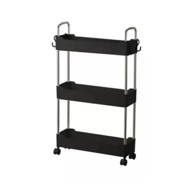 Imagem de Carrinho Organizador Preto Multiuso 3 Prateleira Com Rodinha