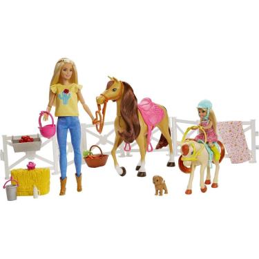 Imagem de Conjunto de brinquedos Barbie Hugs `n Horses com bonecas Chelsea e 2 cavalos 3Y+