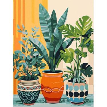 Imagem de Kits de ponto cruz estampado com plantas verdes para adultos – kits de bordado para adultos iniciantes, 11 padrões de CT dimensões contadas kits de ponto cruz para adultos artes artesanato 30,5 x 40,6
