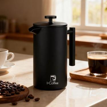 Imagem de 700ml Prensa Francesa de Aço Inoxidável com Três Telas de Filtro Cor Preto