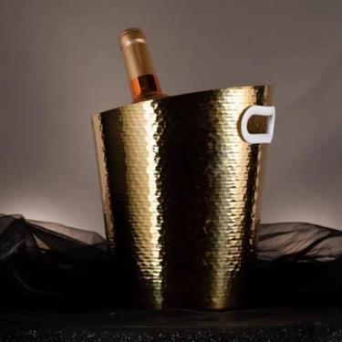 Imagem de Balde de gelo de aço inoxidável bicamada preservação do calor isolamento frio bonito KTV champanhe vinho tinto cerveja gelo bloco de gelo balde comercial (dourado)