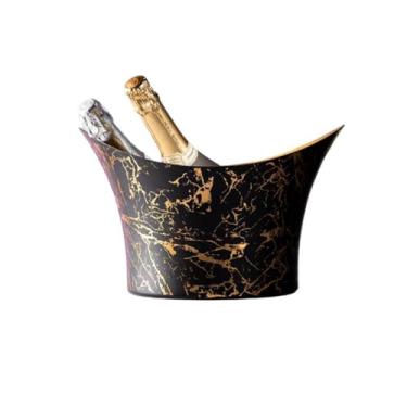 Imagem de Balde de gelo de aço inoxidável bicamada preservação do calor isolamento frio bonito KTV champanhe vinho tinto cerveja gelo bloco de gelo balde comercial (preto)