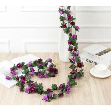 Imagem de Guirlanda de Flores Com Rosas 2m Corda Artificial Decoração cerejeira guirlanda de natal Para decorações de Natal(Roxo)