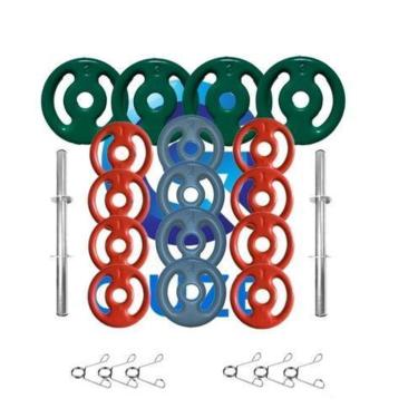 Imagem de Kit Halteres De Barras 40cm + Anilhas Emborrachadas 28kg-Unissex