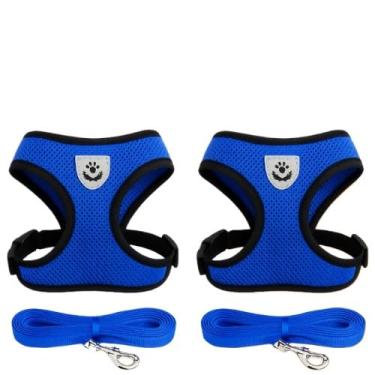 Imagem de Coleira de Malha Flexível com Colete Peitoral Ajustável para Cão Cachorro Gato Animais (2 unidades - Azul,M)