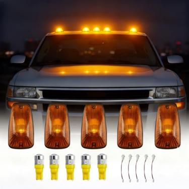 Imagem de KOMAS Conjunto de 5 peças de luz de folga de corrida de teto marcador de cabine, lentes âmbar T10 5050 lâmpadas LED para GMC Chevy C1500 C2500 C3500 K1500 K1500 K2500 K3500 Pickup (tampa amarela e LED