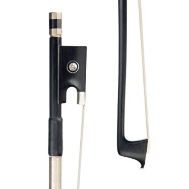 Imagem de KERREY Arco de violino 4/4 tamanho completo preto fibra de carbono arco de violino branco preto Mongólia cavalo bastão redondo ébano forg resposta rápida (cor: BK, tamanho: 02)
