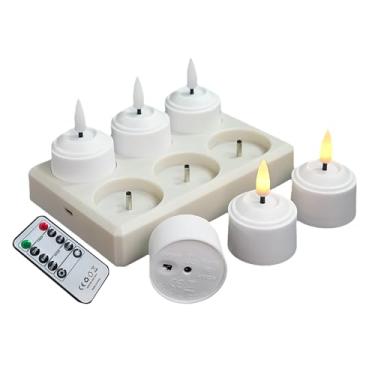 Imagem de Velas De Chá Sem Chama | 6 Peças Centro De Mesa Para Casa | Velas Sem Chama Recarregáveis 80 Horas com Controle Remoto,para Banheiro Jantar Restaurante Casamento Feriado Reunião Festa Evento Formal