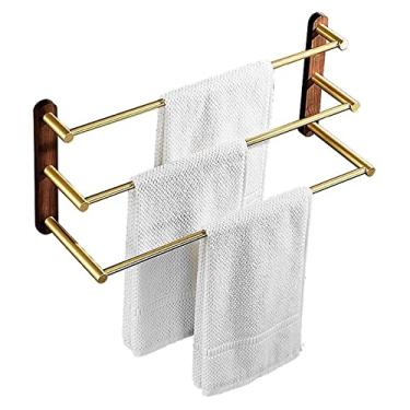 Imagem de ZJYWMM Toalheiro de parede de banheiro toalheiro nórdico dourado três barras toalheiro base de nogueira toalheiro de banheiro suporte de toalha cabide de torre/38 cm