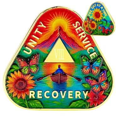 Imagem de Moeda de sobriedade de girassol One Day at a Time AA Recovery Medalhão Unity Service Recovery Chip Serenity Butterfly Token Inspirational Sober Coins (Moeda de sobriedade de girassol, 8 anos)