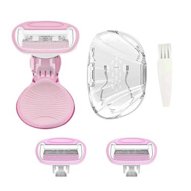 Imagem de KoudHug Aparelhos de barbear de viagem para mulheres, 1 unidade, lâmina de barbear para pele sensível, 2 mini refis de barbear, essenciais para férias na praia (rosa)