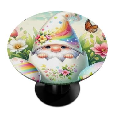 Imagem de hongjinglin Toalha de mesa redonda com borda elástica de Páscoa, toalha de mesa redonda limpável para ambientes internos e externos, pátio, jantar, cozinha, festival, decoração para mesas de 114 a 127