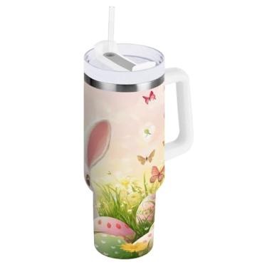 Imagem de ATTX Copo de coelho da Páscoa de 1,134 g com alça, copo de aço inoxidável a vácuo de parede dupla com palha, caneca de café de viagem isolada #5