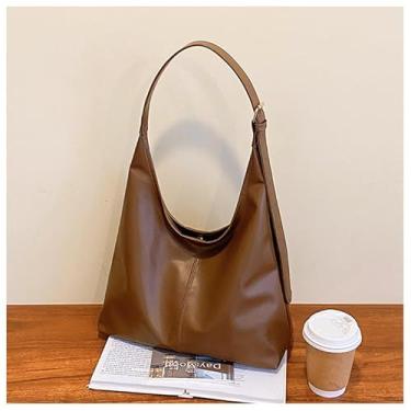 Imagem de Bolsa estilo vintage de grande capacidade – Bolsa de couro PU elegante e durável com fecho de zíper, multifuncional, Marrom